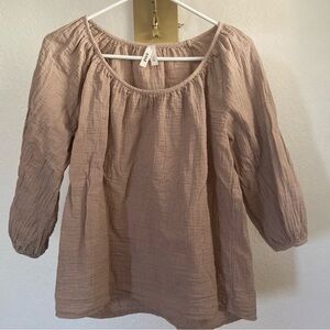 PACT Women's Neutral Tan Coastal Double Gauze Blouse Size Medium Organic Cotton